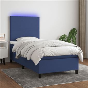 Cama box spring com colchão e LED vidaXL | 80x200 cm | tecido azul - 1