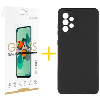 Conjunto skyhe 1 X Película de Vidro + Capa para Samsung Galaxy A52 5G | Silicone Líquido - Preto - 1