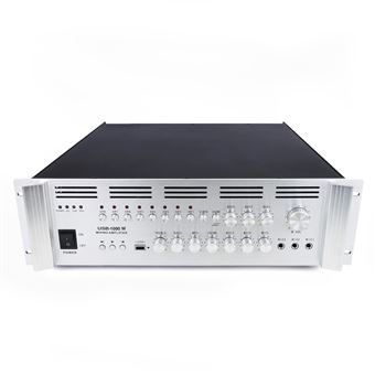 Amplificação de Som Profissional 1000W BeMatik 110V 8 Zonas com MP3 AUX MIC Rack