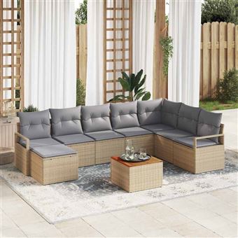 Conjunto de Sofá de Jardim vidaXL | 9 Peças | Bege Rattan Sintético - 1