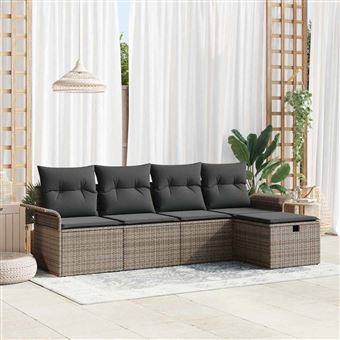 Conjunto de Sofá de Jardim vidaXL | 5 Peças | Cinzento Rattan Sintético - 1