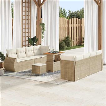 Conjunto de Sofá de Jardim com Almofada vidaXL | 11 Peças | Bege vime PE - 1