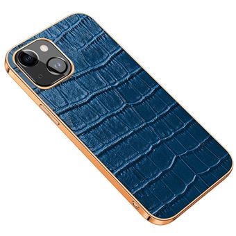 Capa e TPU + couro genuíno textura de crocodilo, galvanoplastia, à prova de queda Magunivers para iPhone 14 - azul - 1