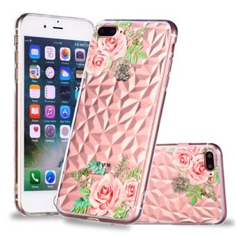 Capa TPU padrão de diamante 3D flores cor de rosa para Apple iPhone 8 Plus/7 Plus
