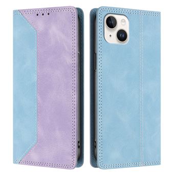 Capa FLOODKING para iPhone 14 | Couro Premium Bicolor | Porta-Cartões | RFID | Suporte | Roxo - 1