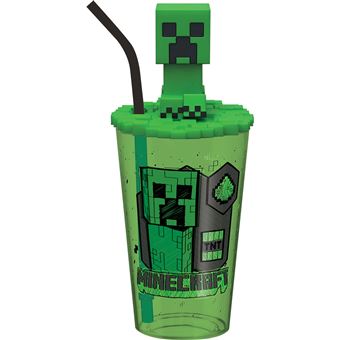 Copo Minecraft Mc00020 com Tampa 3D e Palhinha | 500Ml - 1