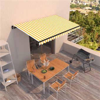 Toldo Retrátil Manual vidaXL 450x350 cm amarelo e branco - 1