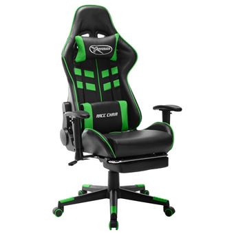 Cadeira de gaming vidaXL com apoio de pés | couro artificial preto/verde - 1