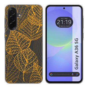 Capa TUMUNDOSMARTPHONE de Silicone Transparente para Samsung Galaxy A36 5G com desenhos de design de folhas - 1