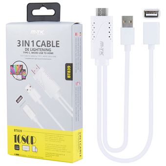 Cabo M.TK BT839 | Adaptador 3 em 1 USB para HDMI - Branco - 1