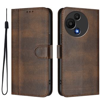 Capa FOXDOCK para TCL 605/60 SE | Estilo Vintage | TPU com Textura de Pele Antiderrapante | Compartimentos para Cartões e Suporte | Castanho - 1