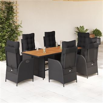 Conjunto de jantar para jardim com almofadões vidaXL | 7 Peças | vime PE preto - 1