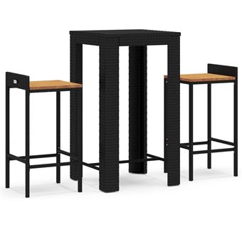 Conjunto de Bar para Jardim vidaXL | 3 Peças | vime PE/acácia maciça preto - 1