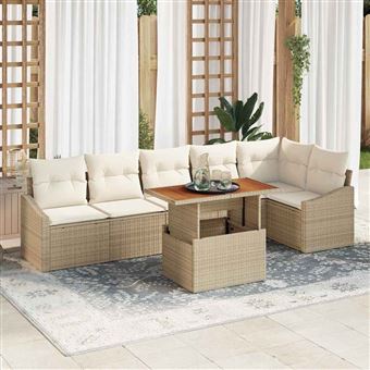 Conjunto de Jantar para Jardim com Almofada vidaXL | 7 Peças | Bege e Creme - 1