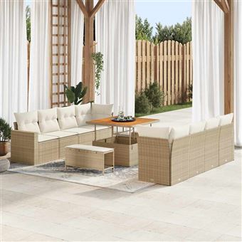 Conjunto de Sofá de Jardim vidaXL | 11 Peças | Bege vime PE - 1