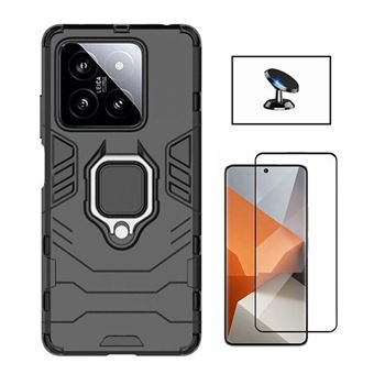 Kit Phonecare Película de Vidro Temperado 5D Full Cover + Capa 3X1 Military Defender + Suporte Magnético de Carro para Xiaomi 14 | Preto - 1