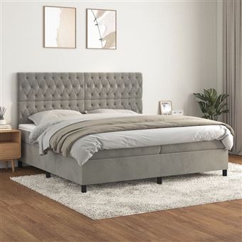 Cama com molas e colchão vidaXL | 200x200 cm | veludo cinzento-claro - 1