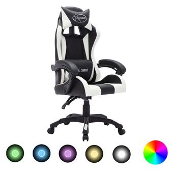 Cadeira Gaming vidaXL luzes LED RGB couro artificial branco/preto - 1