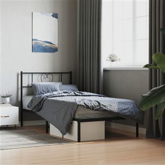 Estrutura de cama com Cabeceira vidaXL | 100x200 cm | metal preto - 1
