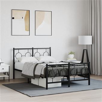 Estrutura de cama com cabeceira e pés vidaXL | 120x190 cm | metal preto - 1