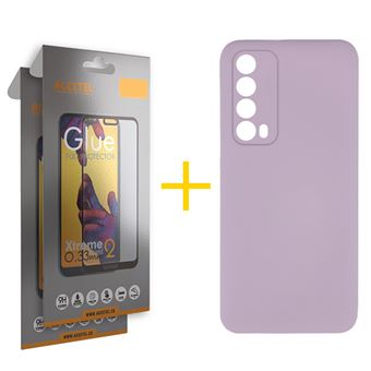 Pack 2 x Película de Vidro Temperado Full + Capa Accetel  Huawei P Smart 2021 Silicone Líquido - Roxo - 1