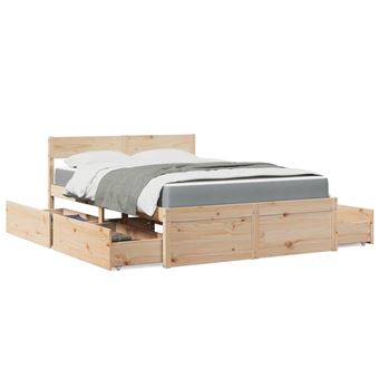 Cama com gavetas e colchão vidaXL | 140x190 cm | madeira de pinho maciça - 1