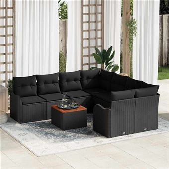 Conjunto de Sofá de Jardim vidaXL | 9 Peças | Preto - 1