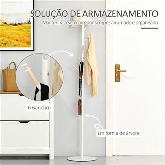 Cabide de Pé HOMCOM com Sapateira Pendurador Tipo Árvore Moderno 6 Ganchos  Bambu e MDF 40x30x180cm - Sapateira - Compra na