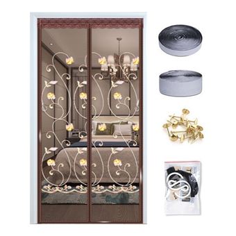 Porta de Tela Magnética Dishiqing | Padrão Floral Castanho | 80x210 cm - 1