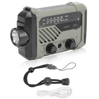 Rádio de emergência CHRONUS | Manivela solar | AM FM | lanterna | Verde - 1
