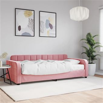Sofá-cama com Colchão vidaXL | 90x200 cm | veludo rosa - 1