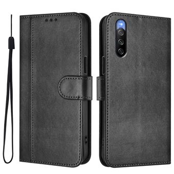 Capa FOXDOCK para Sony Xperia 10 V 2023 | Estilo Vintage | TPU com Textura de Pele Antiderrapante | Compartimentos para Cartões e Suporte | Preto - 1