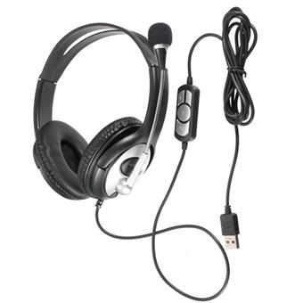 Auscultadores Goeik com Microfone Ajustável e Botão para Controlo de Volume | USB - Cinzento e Preto - 1