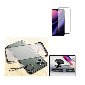 Kit Película de Vidro 5D Full Cover e Capa Naked Bumper com Suporte Magnético Carro Phonecare para iPhone 11 Pro Max - Preto / Transparente - 1