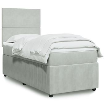Cama com molas e colchão vidaXL | 90x200 cm | veludo cinza-claro - 1