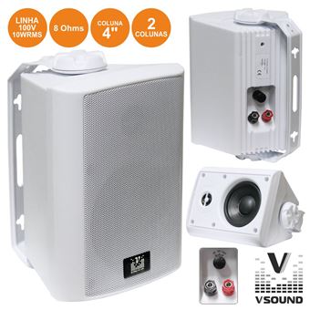 Conjunto De 2 Colunas Vsound Abs 4"" 20W Brancas - 1