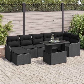 Conjunto de Sofá de Jardim vidaXL | 8 Peças | Preto Rattan Sintético - 1