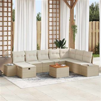 Conjunto de Sofá de Jardim vidaXL | 9 Peças | Bege Rattan Sintético - 1