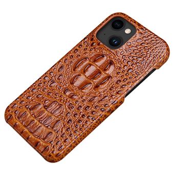 Capa e TPU + couro genuíno textura de crocodilo Magunivers para iPhone 14 - café - 1