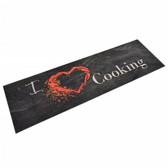 Tapete de Cozinha Lavável vidaXL | 45x150 cm | veludo padrão cooking preto - 1