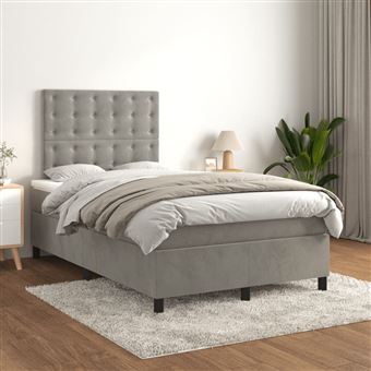 Cama boxspring com colchão vidaXL | 120x200 cm | veludo cinzento-claro - 1
