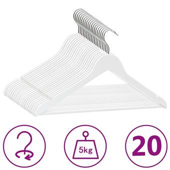 Conjunto de cabides antiderrapantes vidaXL | 20 Peças | madeira branco - 1