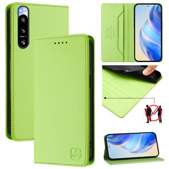 Capa Flip FOXDOCK para Sony Xperia 5 IV | RFID | Bloqueio Magnético | Couro PU | 2 Compartimentos para Cartões | Verde claro - 1