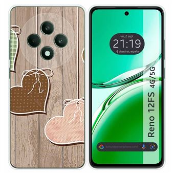 Capa de Silicone TUMUNDOSMARTPHONE para Oppo Reno 12FS 4G / 12 FS 5G | desenhos corações de madeira - 1