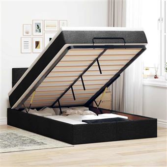 Cama Otomana com colchão vidaXL | 120x190 cm | tecido preto - 1