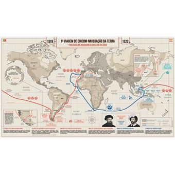 Mapa Ilustrado TEMPUS.ART | 1ª viagem de circum-navegação da Terra | 98x57 cm - 1