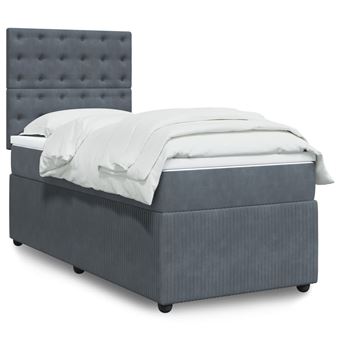 Cama com molas e colchão vidaXL | 90x200 cm | veludo cinza-escuro - 1