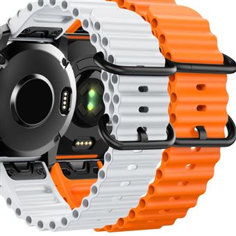 Pack 2x Bracelete Antiimpacto Ocean Waves para Garmin Fenix 8 Branco e Laranja - 1