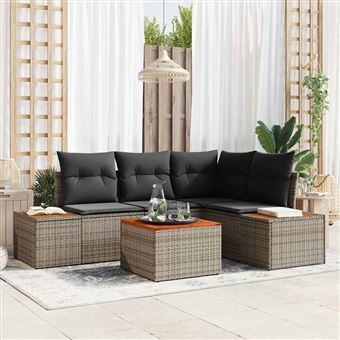 Conjunto de Sofá de Jardim com Almofada vidaXL | 5 Peças | Cinzento vime PE - 1