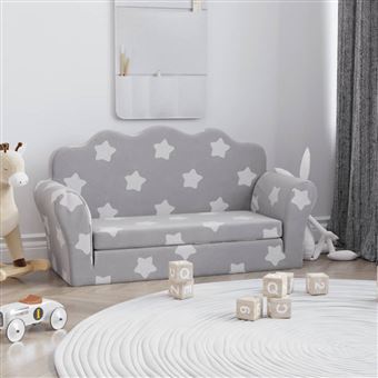 Sofá-cama infantil vidaXL | 2 lugares com estrelas pelúcia cinzento-claro - 1